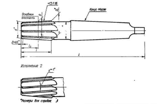 Развертка машинная коническая конусностью 1:16 с к/х L=130 l=30 z=8